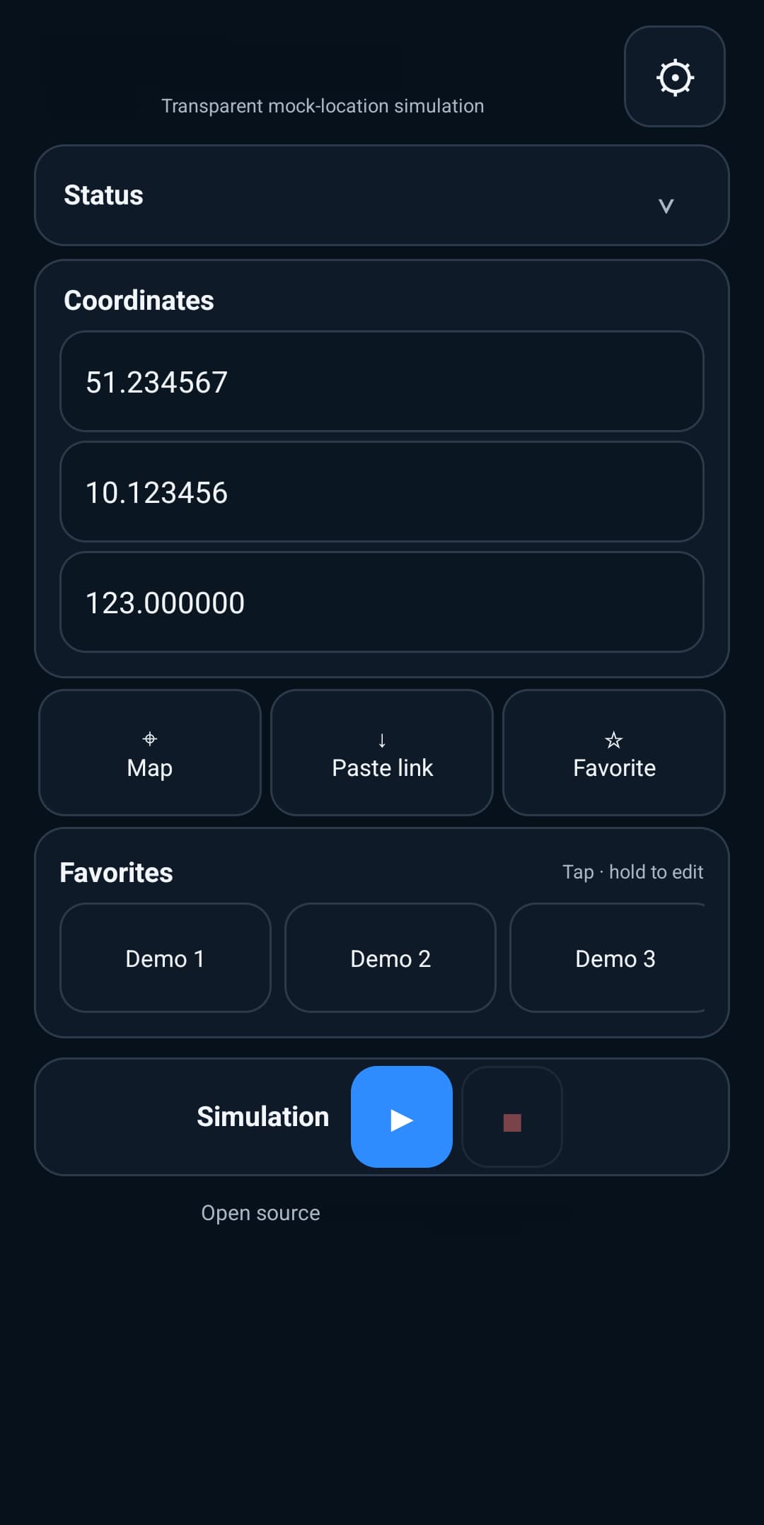Fake GPS app for Android: enter coordinates, save favorite locations and start the location simulation