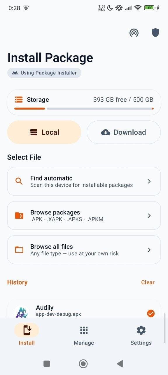 Universal Installer: install APK, XAPK, APKS and APKM packages from local storage or a download